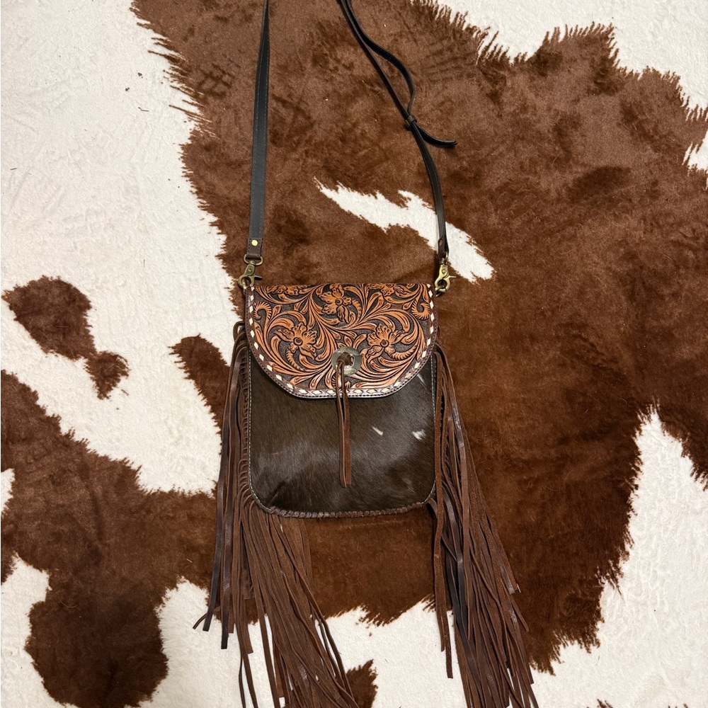 Brown Leather Fringe Crossbody Bag